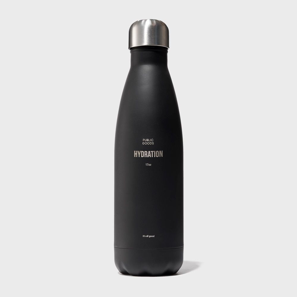 Public Goods Black Vacuum Bottle (17 oz) | Stainless Steel Triple-Walled Water Bottle