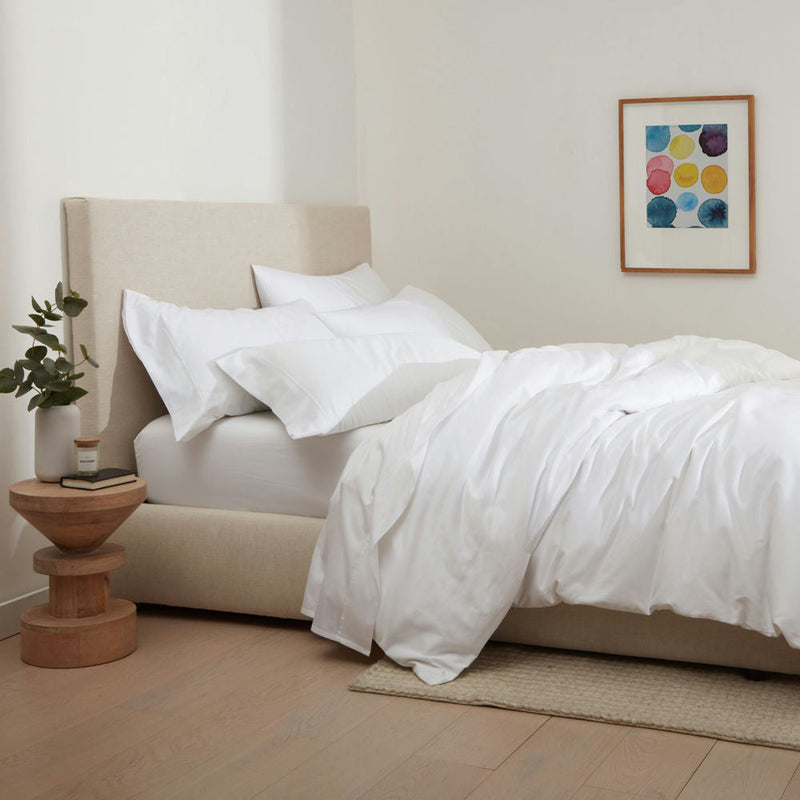 Twin White Cotton Fitted Bed Sheet | Organic Cotton with Silicone Gripping Edges | Public Goods