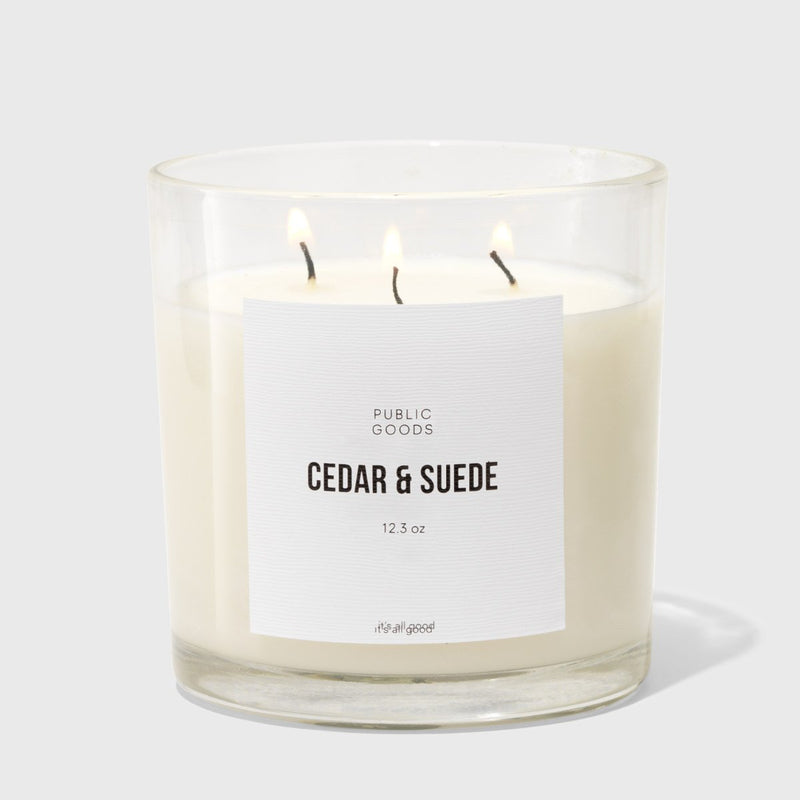 Public Goods Household Cedar & Suede Soy Candle (3 Wick, 12.3oz)
