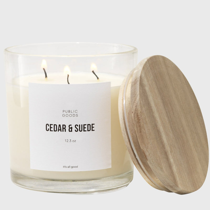 Public Goods Household Cedar & Suede Soy Candle (3 Wick, 12.3oz)