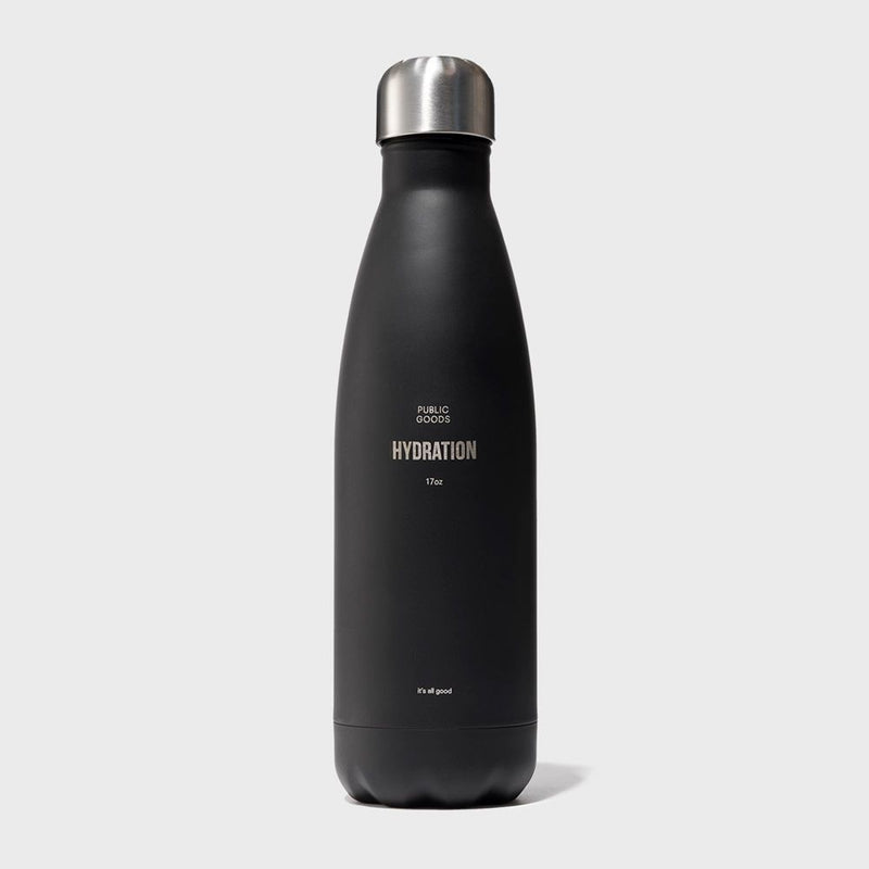  Public Goods Black Vacuum Bottle (17 oz) | Stainless Steel Triple-Walled Water Bottle