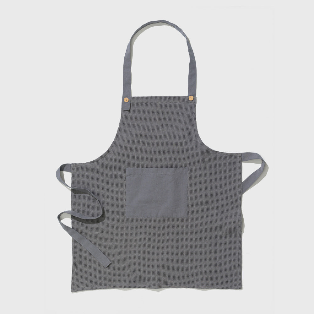 Grey Waffle Weave Apron | 100% Organic Cotton Cooking Apron With Pocket ...