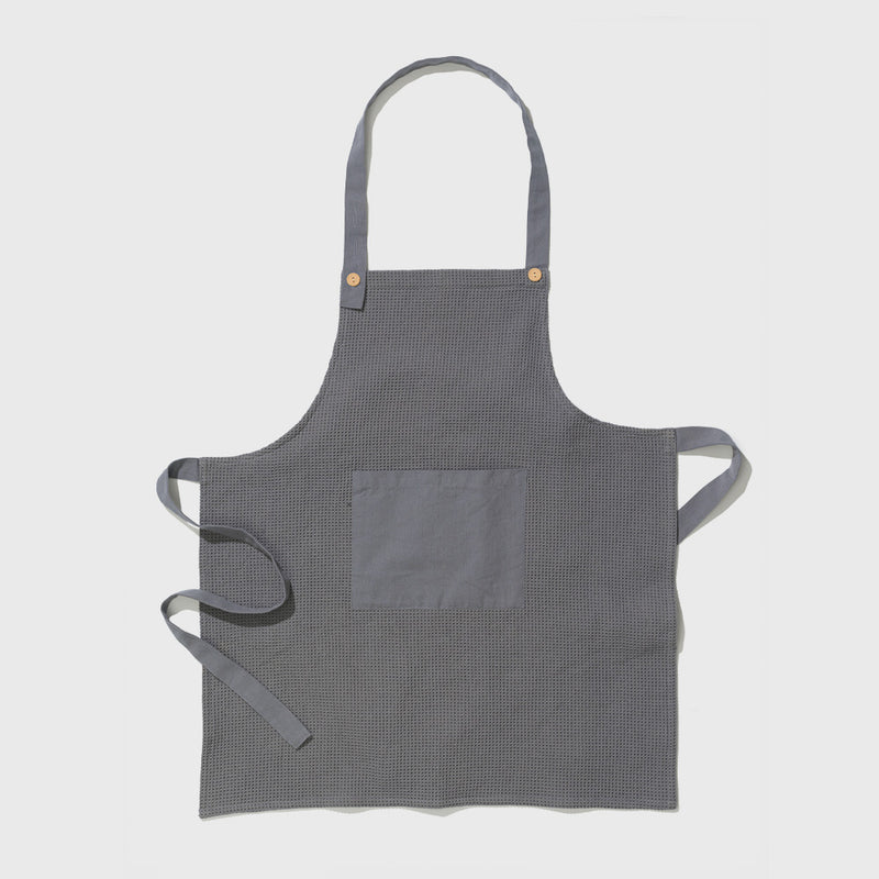 Public Goods Grey Waffle Weave Apron | 100% Organic Cotton Cooking Apron With Pocket for the Kitchen
