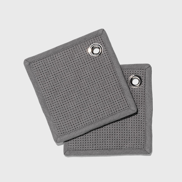 Organic Cotton Pot Holders (Set of 2) | Gray Waffle Knit Pot Holders ...