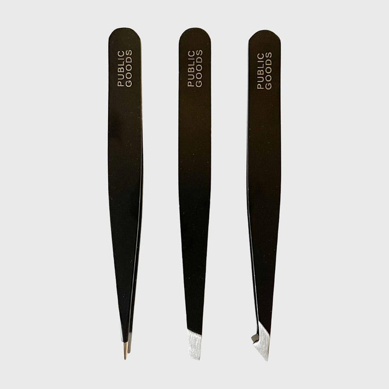Public Goods Precision Tipped Tweezers (Set of 3) | Different Tips for Eyebrows, Splinters & More